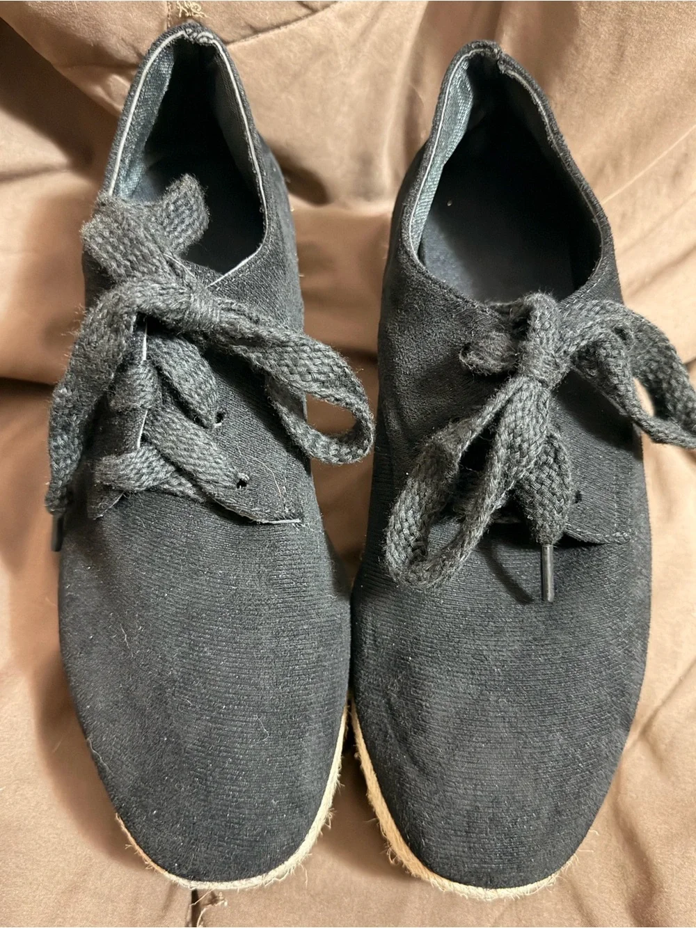 Women’s Black Wedge Espadrille Lace-Up Shoes